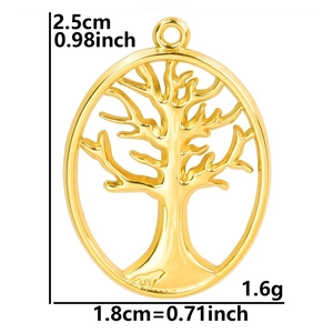Size specifications of the 18k gold plated tree of life oval pendant with dimensions