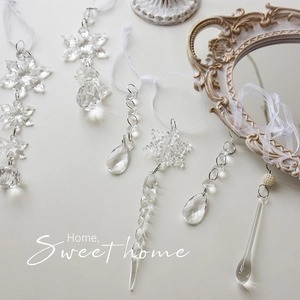 Set de copos de nieve de acrílico transparente con cintas para decoración navideña