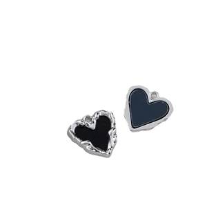 Minimalist silver heart pendant with black enamel finish for DIY jewelry making