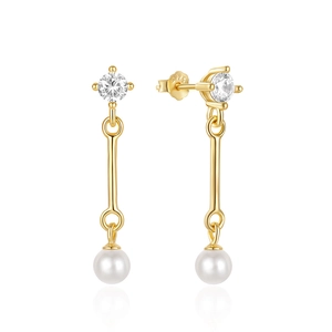 Close-up of S925 sterling silver pearl earrings with sparkling diamond stud details