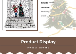 Close-up of a white fireplace-style Christmas snow globe lantern with Santa scene