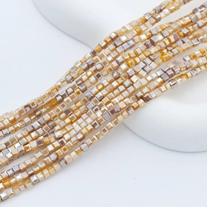 DIY 2mm square crystal glass beads with champagne gold plating for jewelry making