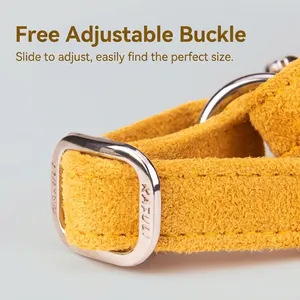 Adjustable yellow suede dog harness with premium metal buckle and sturdy D-ring