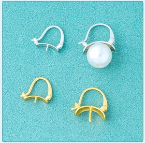 Detail of S925 sterling silver earring bases in gold and silver for pearl DIY jewelry