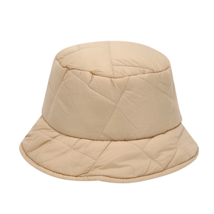 Ins style beige quilted down bucket hat with minimalist soft geometric stitching