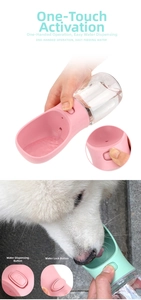 Macro detail of portable pet water bottle showing pink and green colors and leak-proof lock