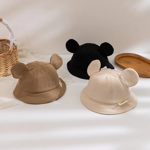 Kids warm fisherman hats with cute ears in black, brown and beige colors