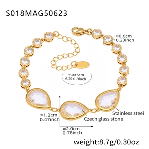 Detail of stainless steel anklet with Czech glass stones and precise size measurements