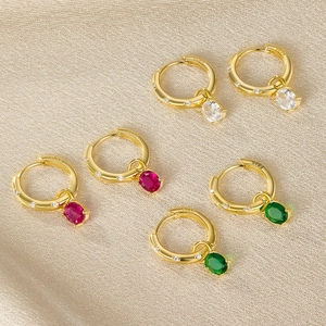 S925 silver gold-plated hoop earrings with oval zircon stones on champagne silk