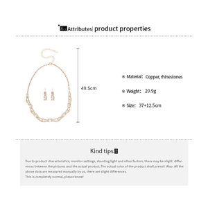 Detailed size specifications for rhinestone pendant necklace and earrings set