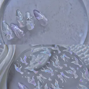 Ultra-thin aurora mermaid and bow nail stickers MS 594 with high transparency finish