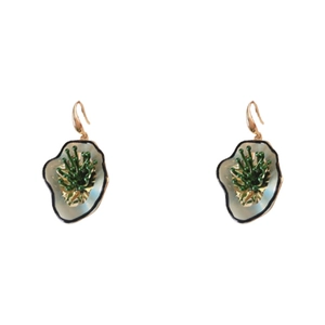 Elegant gold earrings with white pearl-like petals and green stamen accents for women