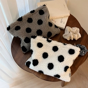 Polka Dot Plush Lamb Wool Makeup Bag Soft Cosmetic Organizer Clutch With Zipper Portable For Daily Travel Women