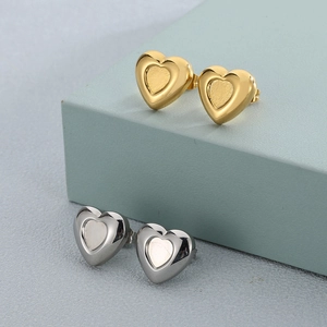 Heart Stud Earrings Stainless Steel Minimalist Textured Heart Shaped Jewelry For Women Trendy Fashionable Elegant