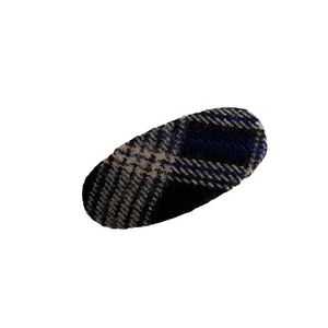 Retro rectangle oval hair clip with dark blue and black plaid woolen fabric texture