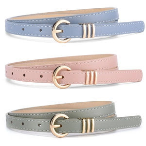 Vintage Women PU Leather Thin Belt With Gold Alloy Pin Buckle Simple Fashion Decorative Waist Belt For Lady Jeans