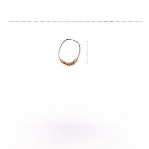 Detail view of multi-layer metal rings necklace with leather rope and size dimensions