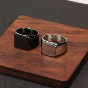 Minimalist square signet rings for men in polished silver and black stainless steel finish