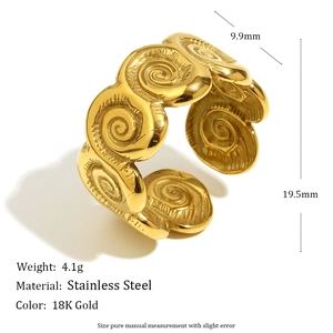 18K gold plated stainless steel spiral open ring with polished conch curve texture