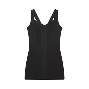 Vestido Mini Ajustado Poliéster Elástico Cuello V Sin Mangas Espalda Cruzada Cremallera Ajuste Delgado Fiesta Negro