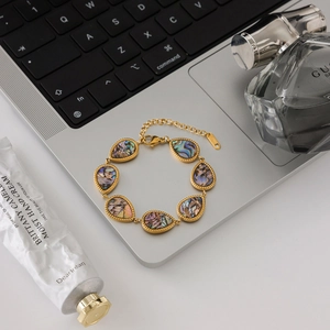 18K gold plated stainless steel bracelet with teardrop abalone shell inlays