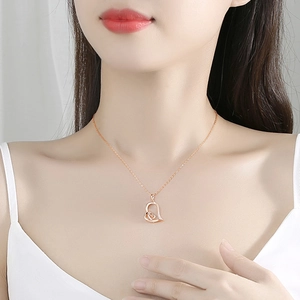 S925 Sterling Silver Heart Necklace for Mother in Rose Gold on model neck