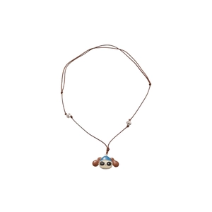 Cartoon puppy pendant necklace with blue hat and adjustable brown braided cord chain