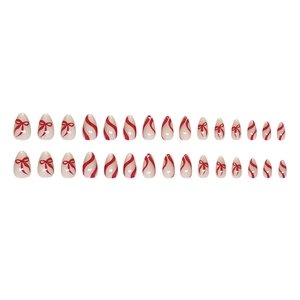 Faux ongles cat-eye avec nœuds rouges élégants et design pailleté de forme amande