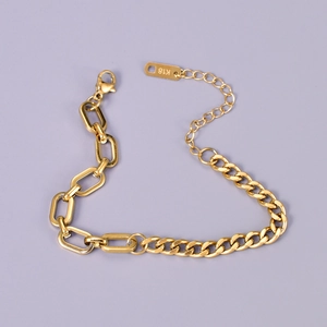 Bracciale a Maglie Miste in Acciaio Inossidabile Vintage da Donna Placcato Oro 18K Doppia Catena Gioiello di Tendenza Regalo