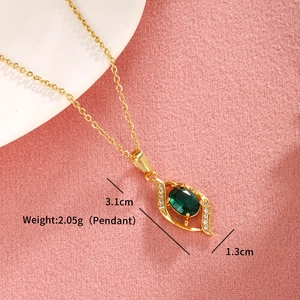 Macro detail of a green oval gemstone pendant with size and weight dimensions shown