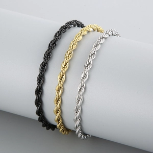 Minimalist 18k plated stainless steel twist chain bracelets in black, gold, and silver