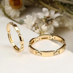925 Sterling Silver Ring Gold Plated Geometric Square Grid Glossy Band Fashion Individual Minimalist Jewelry For Women
