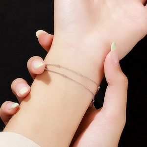 S925 Sterling Silver Double Layer Round Beads Chain Bracelet For Women Minimalist Niche Design Commute Fashion Hand Jewelry
