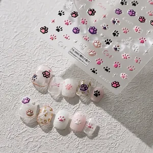 5D Embossed Nail Art Stickers Cute Cat Paw 3D Decals Self Adhesive Manicure DIY Decoration Sweet Pet Style