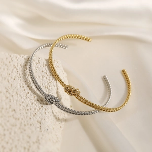 Minimalist Stainless Steel Twisted Knot Open Cuff Bracelet For Women 18K Gold Silver Plated Bangle Vintage Commuter Jewelry