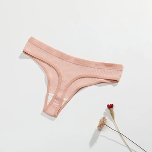 Tanga en coton côtelé rose pour femme avec texture tricotée de haute qualité à plat