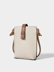 Women Crossbody Phone Bag Genuine Leather Head Layer Cowhide Lychee Pattern Small Contrast Color Lightweight