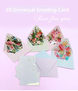 Detailed 3D floral greeting cards with matching colorful envelopes and note inserts