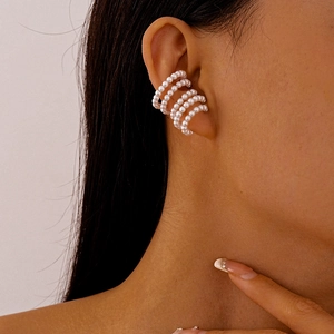 Multilayer Imitation Artificial Pearl Ear Cuff Non Pierced C Shaped Copper Wrap Earrings For Women French Retro Style Jewelry