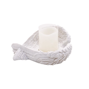 European white resin angel wing candle holder with feather texture for home decor