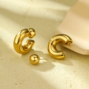 Fashion Minimalist Stainless Steel C-Shape Hoop Earrings For Women 18K Gold Plated Hollow Tube Sphere Stud Earrings Geometric Jewelry