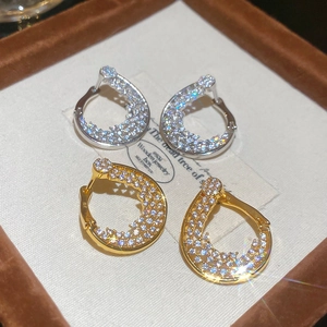 Boucles D'oreilles Créoles Fleur Torsadée De Luxe Plaquées Or 18K Zircon Avec Tige En Argent Sterling 925 Élégant