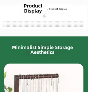 Solid wood jewelry organizer stand with metal hooks for necklaces and bracelets