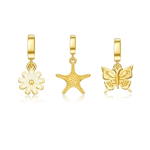Lot de breloques en argent S925 doré avec marguerite, étoile de mer et papillon DIY