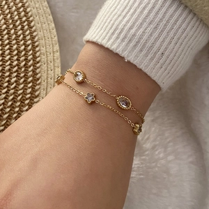 Bracelet double couche en acier inoxydable doré avec breloques cœur et étoile