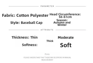 Detailed technical specifications for autumn winter lamb wool baseball cap in cotton blend