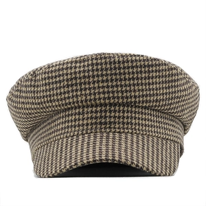 Classic houndstooth newsboy cap in brown and black wool blend for vintage autumn fashion
