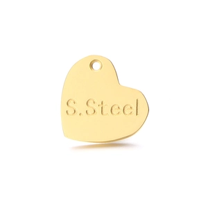 Polished 18K gold plated stainless steel heart charm with S.Steel engraving for DIY jewelry