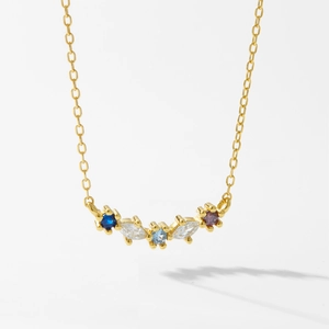 Elegant S925 silver gold-plated necklace with five colorful marquise-cut zircon stones