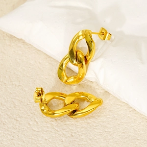 Polished gold stainless steel interlocking chain drop earrings for women in 8-shape